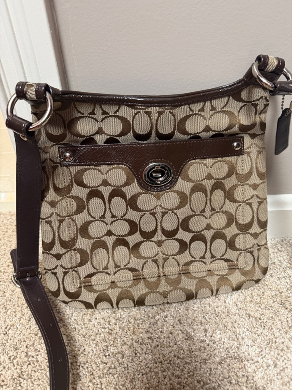 Coach Signature Canvas Shoulder Bag in Brown and Tan - Picture 4 of 8